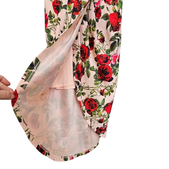 Nwot Ginger Fizz Sleeveless Plunging V Peach/Red Roses Asymmetrical Midi… - Picture 10 of 17
